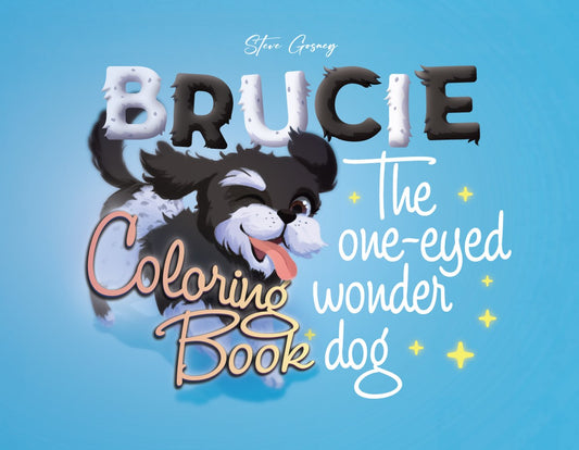 Brucie the One-Eyed Wonder Dog coloring book (softcover, B&W)